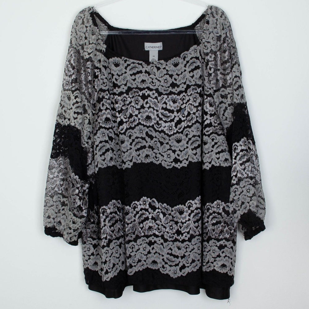 Catherines Womens Floral Lace Overlay Tunic Top Size 4X Whimsigoth Dark Romantic